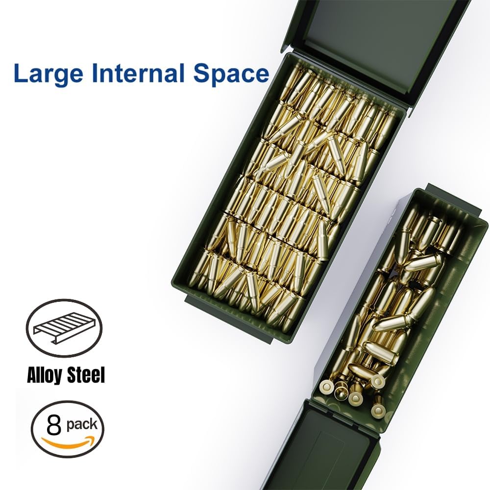 PATRON 30 50 Cal Ammo Can Metal 9mm Ammo Box Storage Crate Case for Shotgun Bullet Rifle Nerf Ammunition Waterproof Case-Gard Organizer Suit (30Cal ×4+50 Cal ×4)(Green-8pcs)