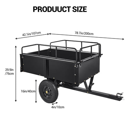 750 LBS Utility Trailer, 15 Cu.Ft Heavy Duty Steel Dump Cart Garden Trailer, with Removable Sides, Hand Pull & Foot Pedal Wagon for ATV, UTV, Lawn Mower, Tractor, Multipurpose Yard Trailer, Black