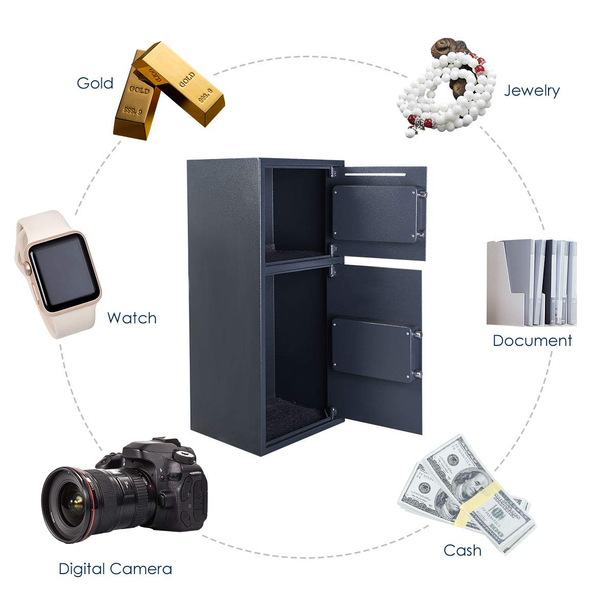 GLACER Safe Box, Digital Double Door Safe Box with Emergency Keys, Digital Keypad with Clear Display, Depository Drop Safes, Home Office Security Lock Digital Safe for Cash, Gun, Jewelry