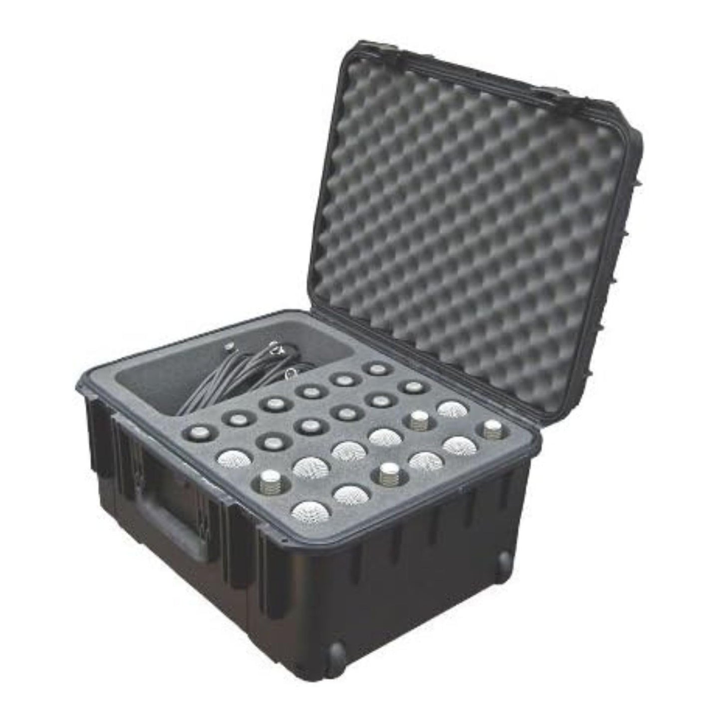 SKB iSeries Microphone Hard Case, Waterproof Polypropylene Shell with 24-Slot Foam Interior, Cable Storage and Wheels for Mic System Protection