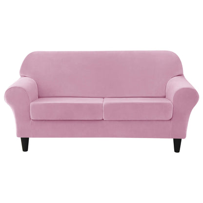 CONRUSER Stretch Sofa Slipcover, Soft Velvet Sofa Covers for 2 Cushion Couch Thick Furniture Protector for Pets & Kids (Pink, M)