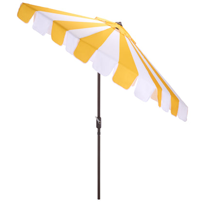 SAFAVIEH Outdoor Patio Furniture Collection – Meze 9 Ft Yellow Stripe & Brown Crank Umbrella, Market-Style Patio Umbrella with Aluminum Pole, Outdoor Shade Accent (PAT8013Y)