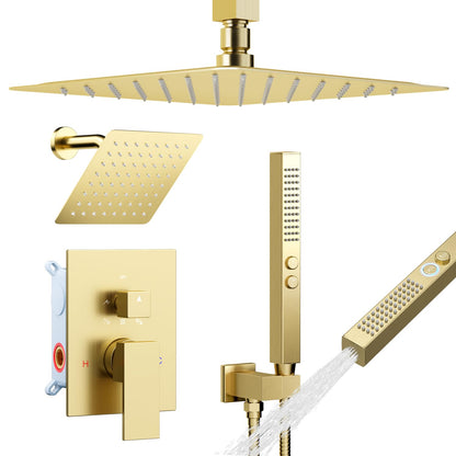 Brushed Gold Shower System Shower Faucet Set, STARBATH 6"+12" Ceiling Mount Rain Shower Head and Handheld Spray for Two Person, Shower Faucet Set with Diverter Valve and Trim Kit Complete