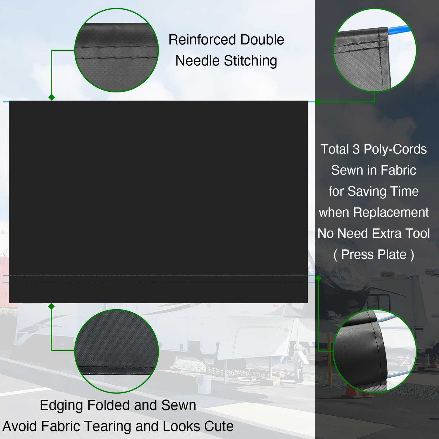 Leaveshade RV Awning Fabric Replacement Motorhome Camper Trailer Awning Fabric Super Heavy Vinyl Coated Polyester 14'3''(Fit for 15' Awning)-Solid Black