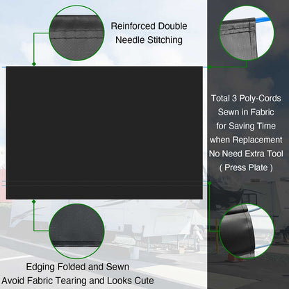 Leaveshade RV Awning Fabric Replacement Camper Trailer Awning Fabric Super Heavy Vinyl Coated Polyester 11'3''(Fit for 12' Awning)-Solid Black
