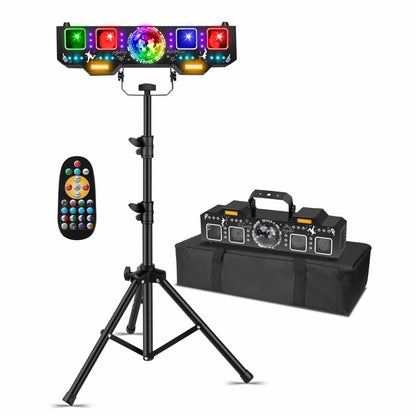 ENDYSHOW DJ Light with Stand,7IN1 DJ Disco Party Light with Stand&Carry Bag RGB Par Lights,Rotating Ball,Strobe,UV Lighting by DMX Sound Activated Remote Control for Parties Gig Bar Stage