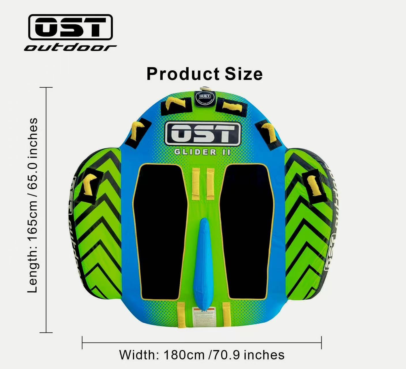 OST Outdoor 2 Person Towable Tube for Boating, Deck Style Boat Tube with Wing & Center Fin Design, Water Sports Inflatable Towables Tubes for Boats to Pull, Heavy Duty Boat Towable
