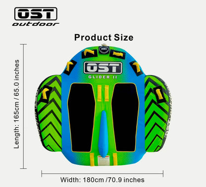 OST Outdoor 2 Person Towable Tube for Boating, Deck Style Boat Tube with Wing & Center Fin Design, Water Sports Inflatable Towables Tubes for Boats to Pull, Heavy Duty Boat Towable