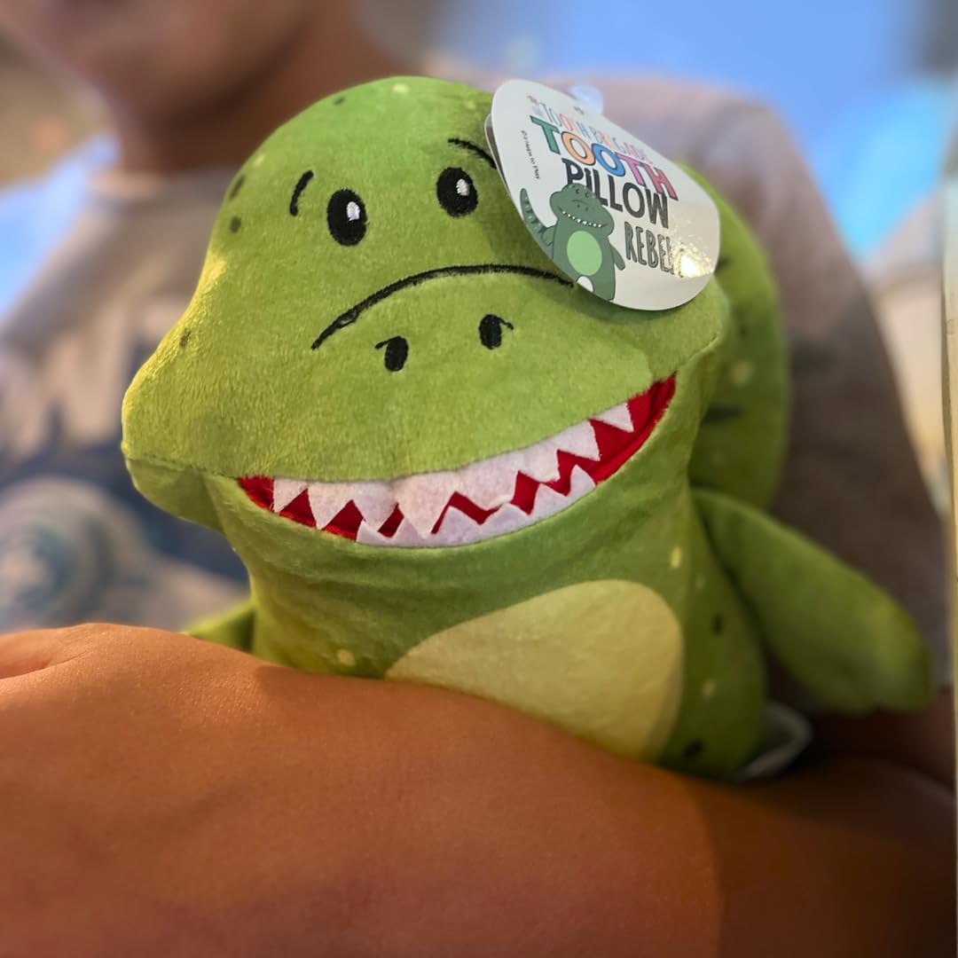 Rebel Dinosaur Tooth Fairy Pillow and Book Bundle | 8" Plush with Pocket for Lost Teeth & Hardcover Storybook w/Tracker, Q&A for Boys Girls Children of All Ages