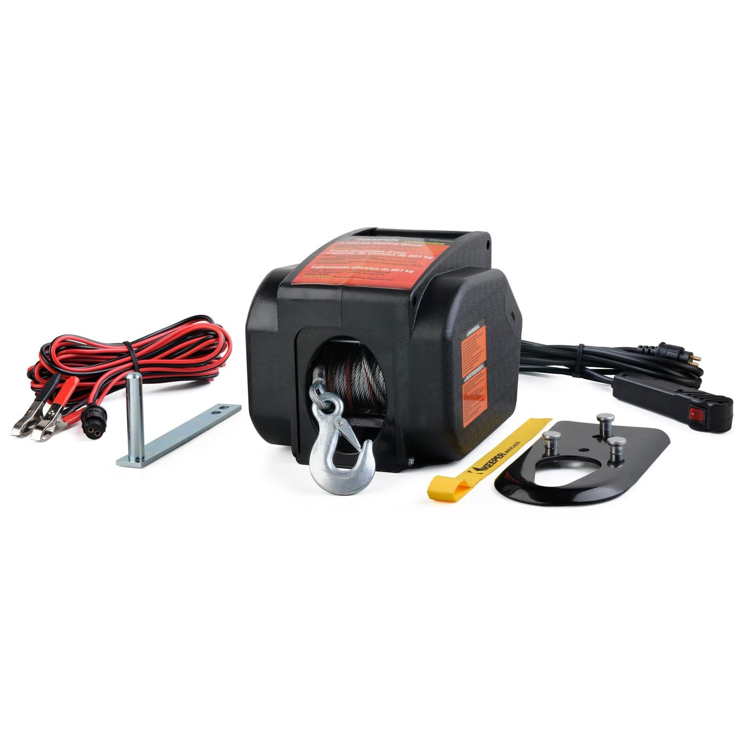 KEEPER KTSL2000RM Portable 12V DC Trailer Hitch Winch, 2,000 lb. Capacity, Galvanized Wire Rope, Rapid Mount, Handheld Remote