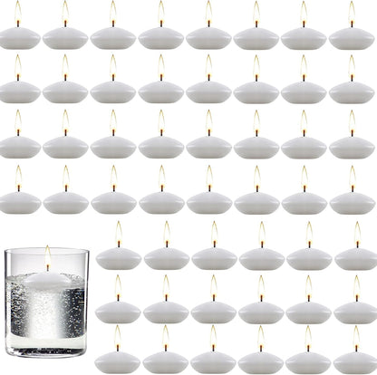 100 Pieces 1.5 Inch Unscented Floating Candles Set, Small Floating Candles for Centerpieces Dripless Wax Discs for Holiday, Wedding, Halloween, Christmas, Valentine's Day, Pool Party(White)