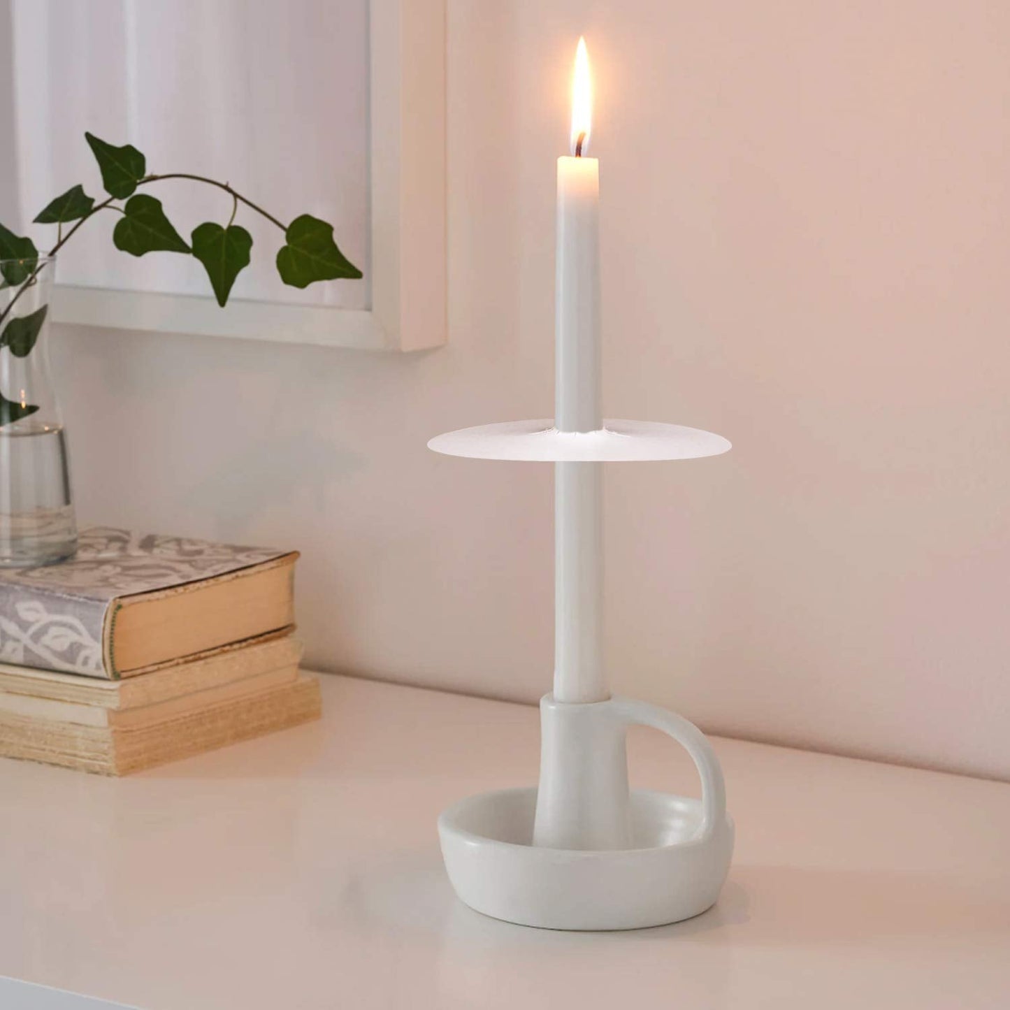 Church Candles with Drip Protectors for Devotional Candlelight Vigil Service, Box of 50 Candles, Unscented White 5" H X 1/2" D