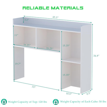 OSCHF Wooden Desktop Hutch Bookshelf - Free Standing Desk Storage Shelf with Top Edge for Computer Desk, Desktop Bookcase for Dorm, Home or Office, Countertop Organizer, White, 45.3"