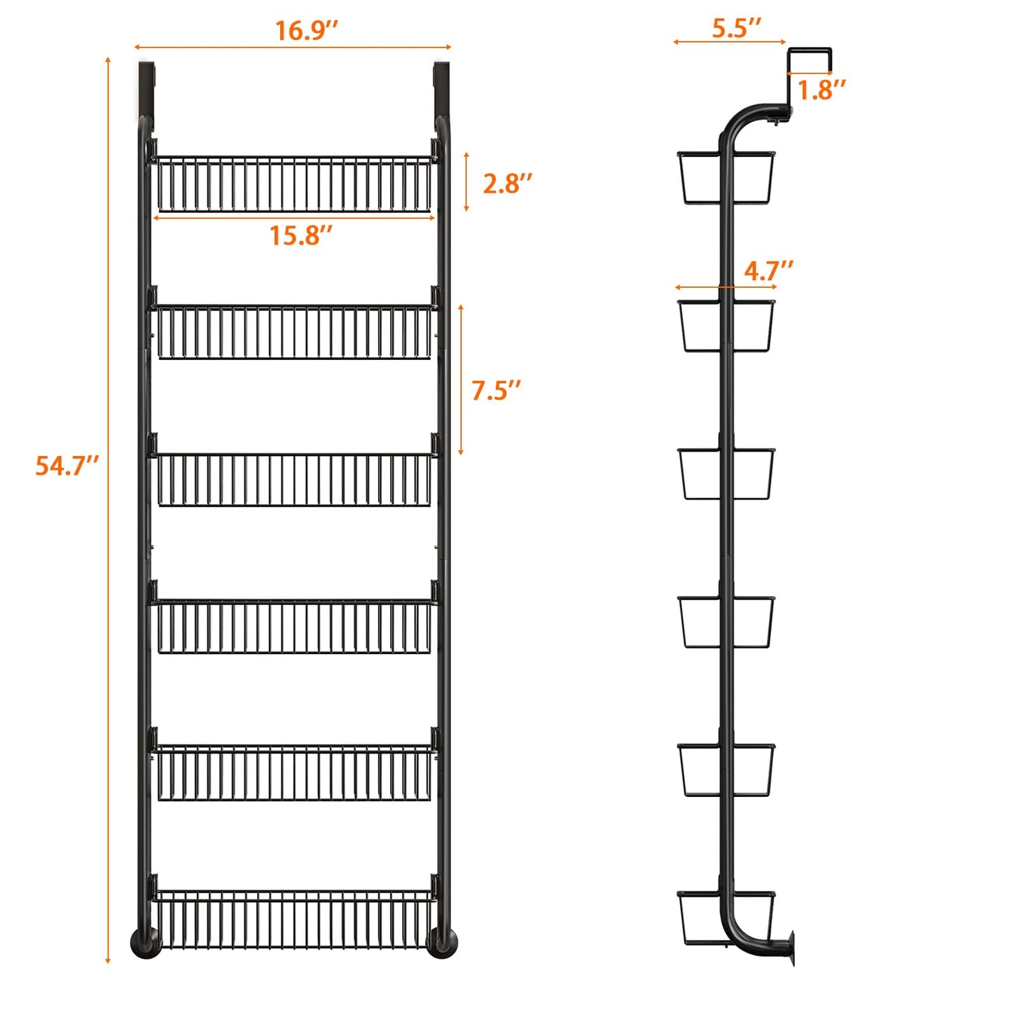 MIAOLI Over The Door Pantry Organizers and Storage, 6-Tier Spice Rack, Home & Kitchen Storage Shelves for Cabinet, Large Capacity Hanging Seasoning Organizer, Laundry Room Organization, Black