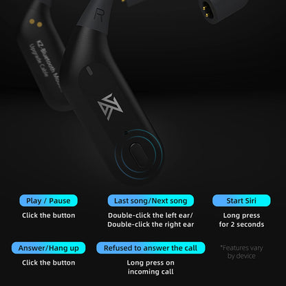 CCA KZ AZ09 PRO Bluetooth 5.2 Module IEM Bluetooth Adapter Waterproof Ear Hook Extra Long Battery Life Cable for KZ ZS10 PRO/ZSN Pro X/ZSN PRO/ZEX PRO/AS16 PRO/Zax/DQ6 Polaris/C12/CRA PRO(C pin)