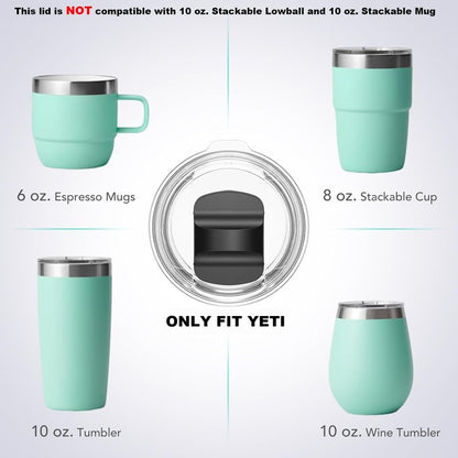 10 oz Wine Tumbler Lid, Replacement Lids Compatible for YETI 6 oz Espresso Mugs, 8 oz Stackable Cup and 10 oz Tumbler, 2 Pack Travel Spill Proof Cup Lids Covers with Magnetic Slider Switch, BPA Free