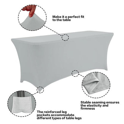 IVAPUPU 2 Pack 8FT Table Cloth for Rectangular Fitted Events Stretch Grey Table Covers Washable Cover Spandex Tablecloth Protector for Party, Wedding, Cocktail, Banquet, Festival
