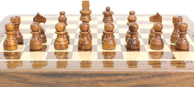 House of Chess - 6.5 Inch Wooden Magnetic Folding Travel Chess Set | Board - Algebraic Notation - Two Extra Queens - Handmade - Premium Quality (Golden Rosewood/Maple Wood)