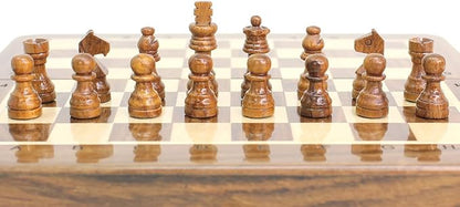 House of Chess - 6.5 Inch Wooden Magnetic Folding Travel Chess Set | Board - Algebraic Notation - Two Extra Queens - Handmade - Premium Quality (Golden Rosewood/Maple Wood)