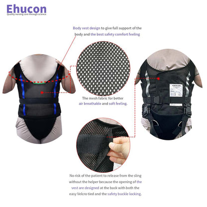 Ehucon Comfort Padded Patient Lift Walking Sling,Portable Standing Harness to People/Handicap for Ambulating Support Training,500 lbs Safety Loading(Small)
