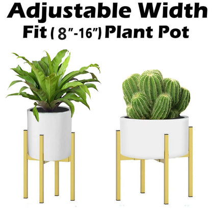 BSTMAI Metal Plant Stand, Adjustable Size Fits 10 12 13 14 15 16 Inches Large Planter Pot,Mid Century Expandable Plant Holder Indoor Outdoor Corner (HeavyGold, Fits all pots between 8" and 16")