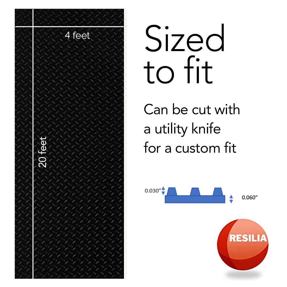 RESILIA Heavy Duty Garage Floor Runner & Protector Mat - Slip Resistant Diamond Plate PVC Mats - Water, Spill, & Stain Resistant, Black (4 feet x 20 feet), Made in The USA