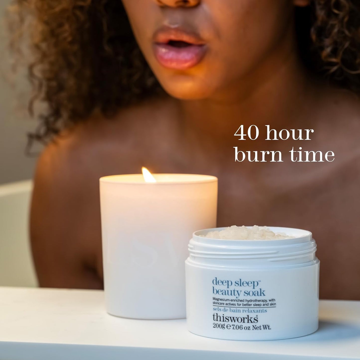 This Works Deep Sleep Heavenly Candle, 220 g - Luxury Candle Enriched with Essential Oils of Lavender, Camomile and Vetivert - Hand Poured Scented Candle with a 40hr Burn Time for a Calming Experience