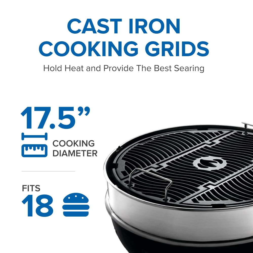 Napoleon PRO18 Compact Charcoal Kettle Grill, Black, Porcelain-Enameled Lid and Bowl, Chrome-Plated Cooking Grid