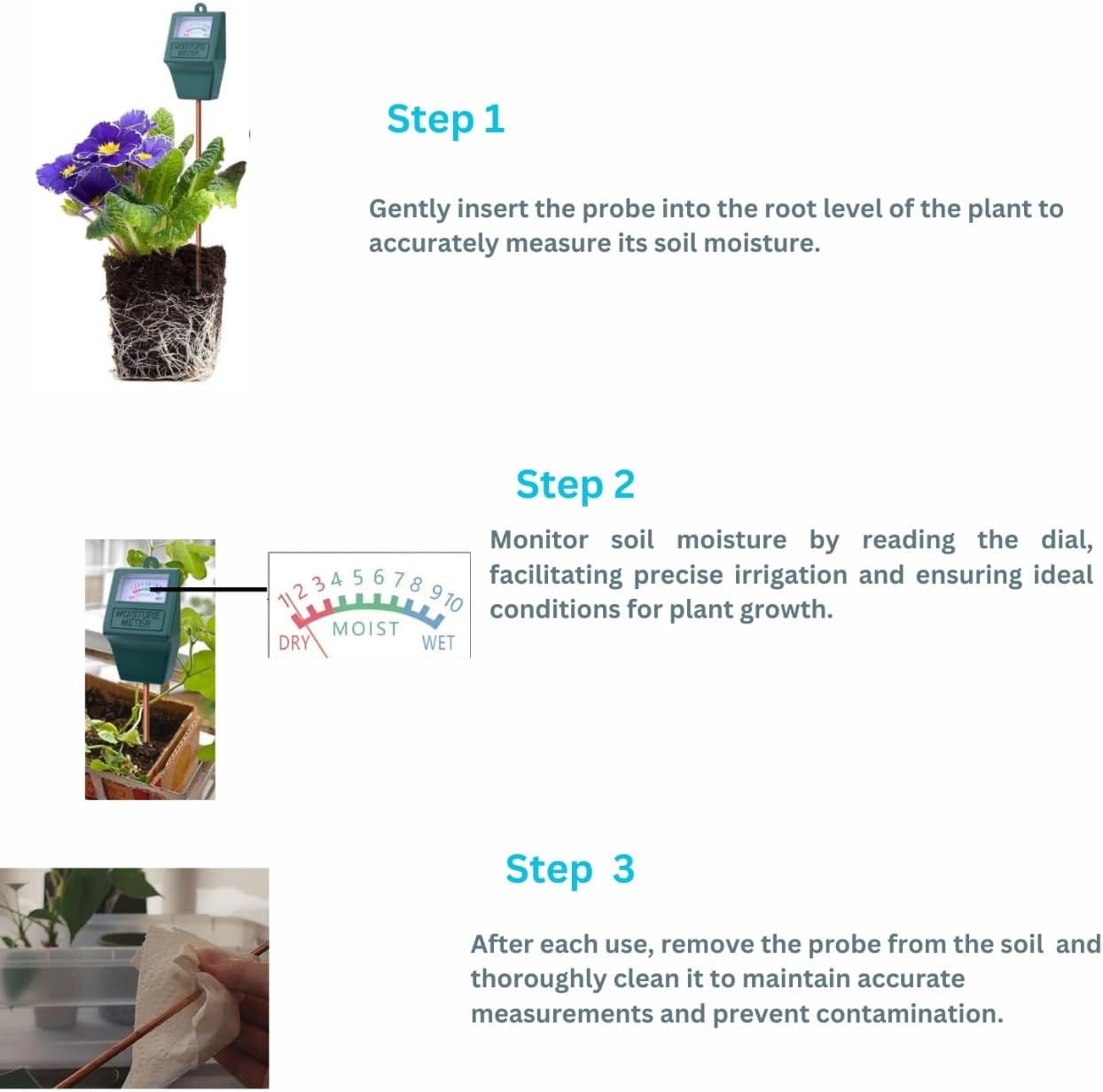 Moisture Meter - Skiennix Plant Soil Moisture Sensor for Indoor & Outdoor Use | No Battery Needed