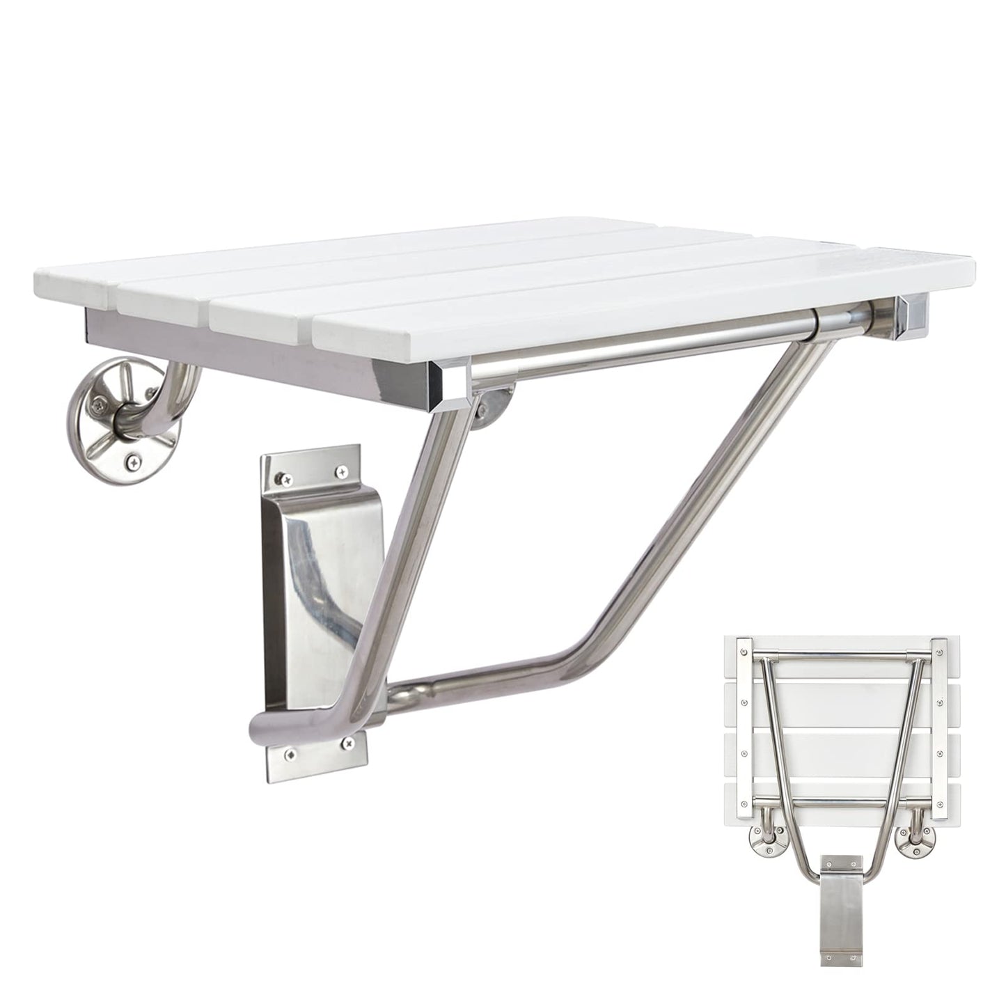 Folding Shower Seat and Bench Wall Mounted, Shower Chair Foldable, Shower Stool Collapsible for Inside Shower Bathroom Bathtub Small Space, 350lb Capacity, Plastic Wood