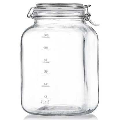 Folinstall 1 Gallon Square Super Wide-Mouth Glass Jars with Airtight Lids, Glass Storage Jars with 2 Measurement Mark, Sturdy Canning Jars with Large Capacity 4100 ML For Overnight Oats