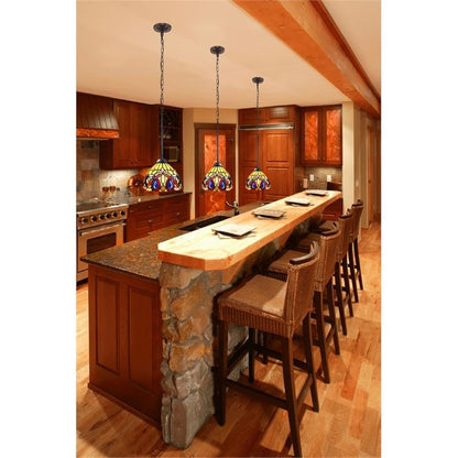 Chloe Lighting Mini-Pendant - Victorian Tiffany-Style, Dark Bronze, 1 Light, 8in Wide, Multicolor, Model CH33353VR08-DP1