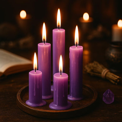 6 Inch Taper Candle 5 Pack Spell, Wicca, Santeria, Energized Candles Velas de 6 Pulgadas Paquete de 5 Velas (Violet 6 Pack)