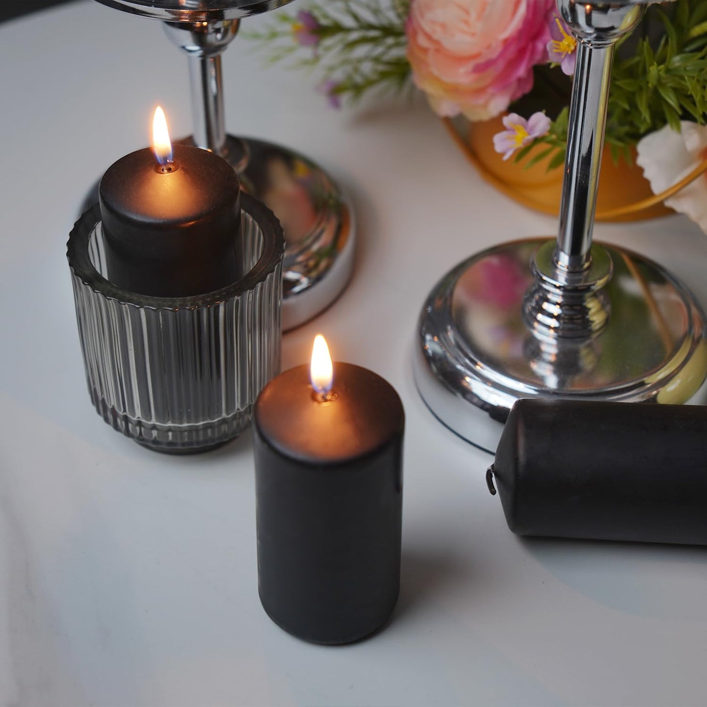 20 Pack 2x4 Inch Black Pillar Candles Unscented for Home Decor Party and Holiday,Elegant Dark hue