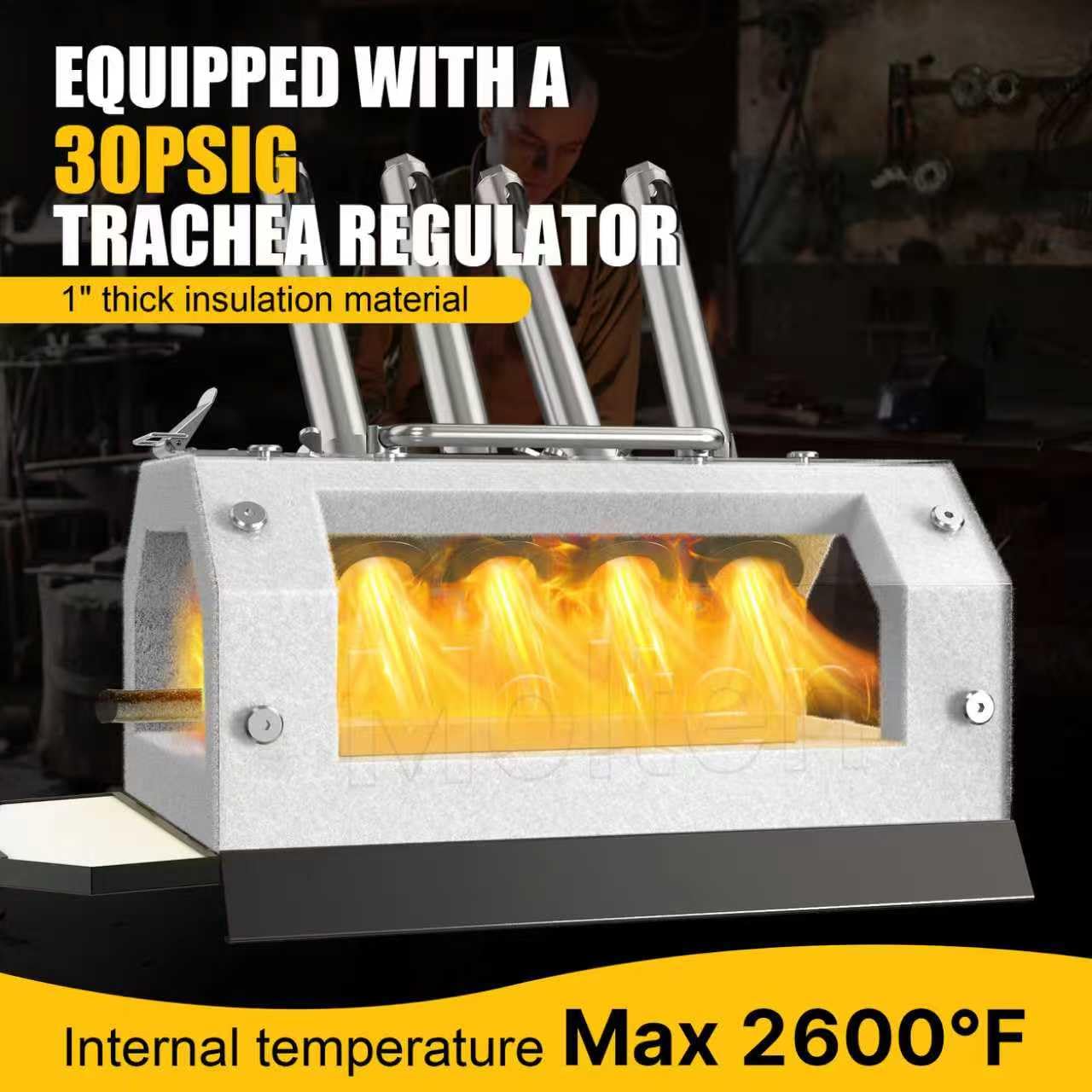 MMasters 4 Burner Propane Forge 2600°F Gas Forge for Blacksmithing, Knife Making, and Metalworking – Heavy-Duty Set with Forging Equipment and Metalworking Tools