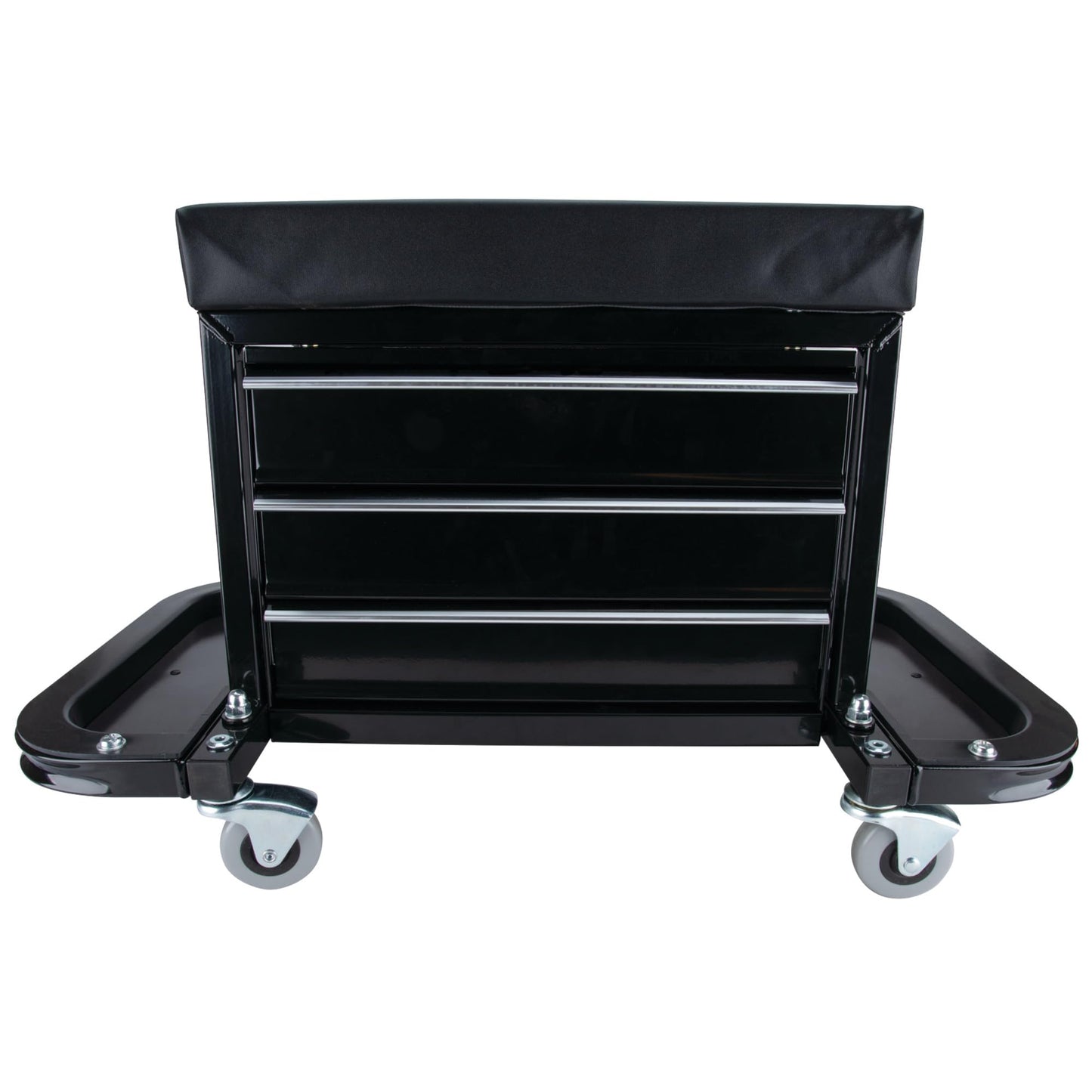 Performance Tool W85025 3-Drawer Rolling Tool Chest Seat With Magnetic Side Trays, Black