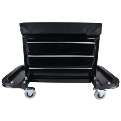Performance Tool W85025 3-Drawer Rolling Tool Chest Seat With Magnetic Side Trays, Black