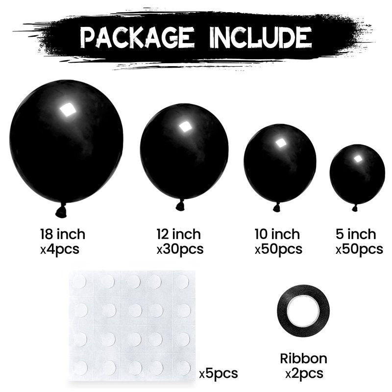 134Pcs Black Balloons Different Sizes 5 10 12 18 Inch Black Balloon Garland Arch Kit, Latex Balloons for Birthday Wedding Baby Shower Party Decorations.