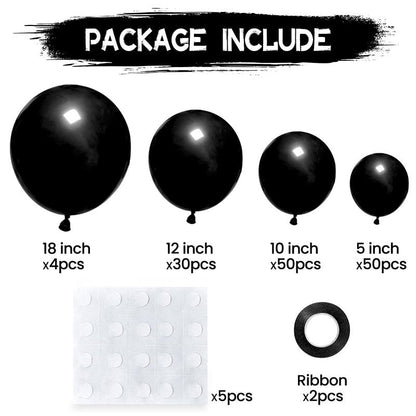 134Pcs Black Balloons Different Sizes 5 10 12 18 Inch Black Balloon Garland Arch Kit, Latex Balloons for Birthday Wedding Baby Shower Party Decorations.
