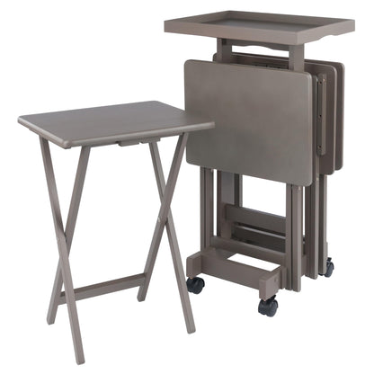 Winsome Isabelle Set of 4 Foldable Snack Tables with Storage Rack, Easy to Store Portable Fold Up Table Set for Kitchen, Living Room TV Dining, Crafts, Puzzles, Work from Home