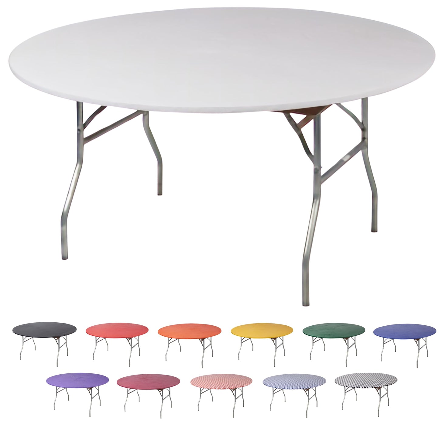 Kwik-Covers 10 Pack of Round Plastic Table Covers - 60" or 72" Round - Indoor or Outdoor Fitted Covers (Tables NOT Included) (White, 72" Round)