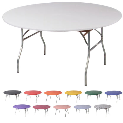 Kwik-Covers 10 Pack of Round Plastic Table Covers - 60" or 72" Round - Indoor or Outdoor Fitted Covers (Tables NOT Included) (White, 72" Round)