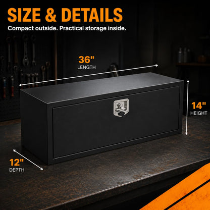 YRCHOFQU 36" Steel Underbody Toolbox – Lockable T-Handle, Powder-Coated, Weatherproof Storage for Workshop, Garage, Utility Rooms