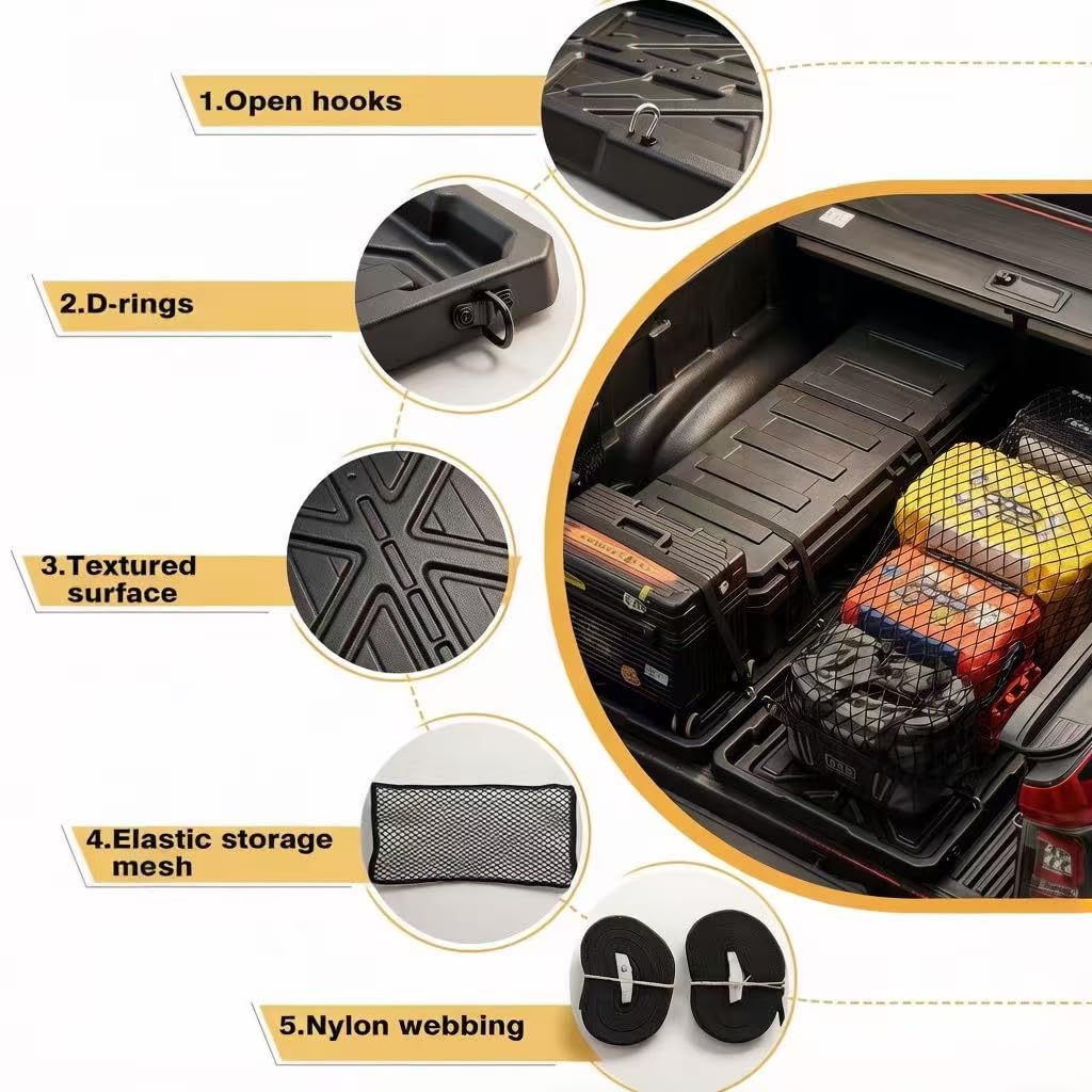 KOKSHELY Truck Bed Slide Out Cargo Tray, 56" L x 42.9" W Size Slide-Out Truck Bed Organizer Tray for 5’+Long Beds, Sliding Truck Organizers and Storage Tray with Open Hooks & Elastic Cargo Net