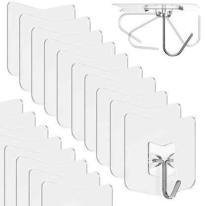 Heavy Duty Adhesive Hooks 18 Pack - Holds 15 lbs, No Drill Stick Plastic Hook Hangers for Hanging Towel Shower Bathroom, Kitchen, Cabinet - Strong Wall Hanger for Ornaments, Apartment Bedroom