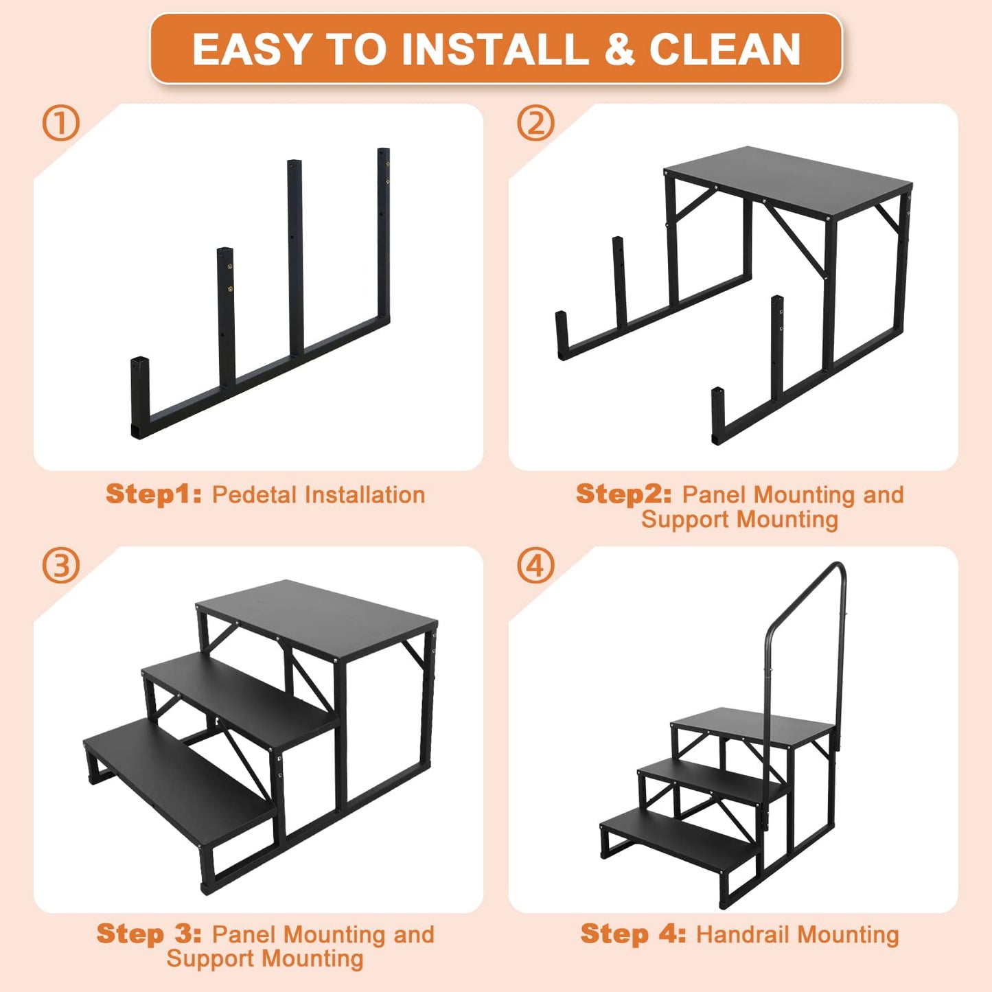 Kinchoix 3 Step RV Stairs, Hot Tub Steps, Outdoor Spa Step Ladder with Handrail,Portable Economy 5th Wheel Stair for Travel Trailer, Motor Home, Camper and Porch with Non-Skid Tapes