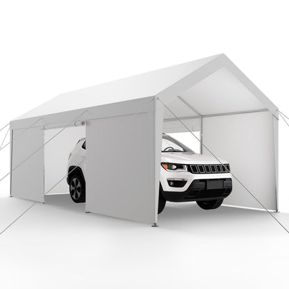 VEVOR Carport, 10 x 20 FT Outdoor Car Canopy, Potable Carport with Removable Sidewalls & Door, Heavy Duty Car Shelter, UV-Resistant & Water-Resistant, All-Season Protection for Automobile Boat White