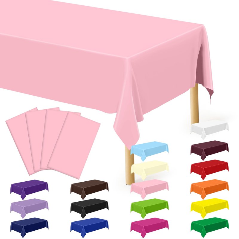 4 PCS Plastic Table Cloth Disposable, 54 x 108 Inches Pink Tablecloth, Plastic Table Cover Rectangle Tablecloth for Baby Shower Decorations and Wedding Party, Tablecloths of Leakproof Home Essentials