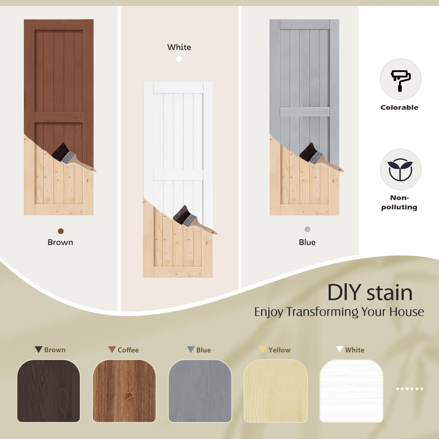 EaseLife 60in x 84in Sliding Barn Door Wood, Interior Doors, DIY Assemblely, Solid Natural Spruce Panelled Slab,Easy Install,Apply to Rooms & Storage Closet,H-Frame