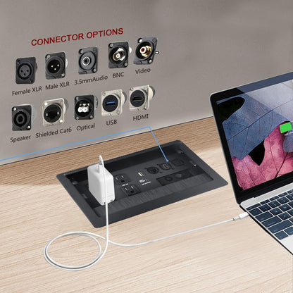 Conference Table Power hub Conference Table connectivity Box recessed Outlet Desk Outlet recessed Power Strip USB-c 65W Outlet Plug with USB Ports countertop Outlet Socket (Black)